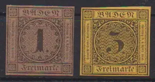 1 Kr. schw./braun und 3 Kr. schw./dunkelgelb, je ungebrauchte Neudrucke von 1866, sign. Stegmüller bzw. Bühler. Mi. 270,-