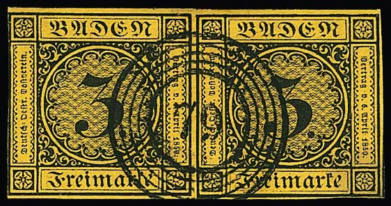 3 Kr. brun foncé/jaune foncé en paire avec NS "79" idéalement centré, ainsi que 6 Kr. brun foncé/bleu-vert, grandes marges du bord supérieur avec charnière sur pièce de lettre de cabinet correspondante avec…