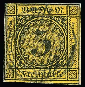 3 Kr. schw./gelb (unauffällige Mgl.) mit ungewöhnlicher Doppelentwertung durch NS und schweizer Rautenstempel