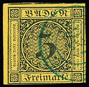 3 Kr. black/yellow, touched only at bottom, with clear, better NS "126" (Schappach) in blue, signed Stegmüller