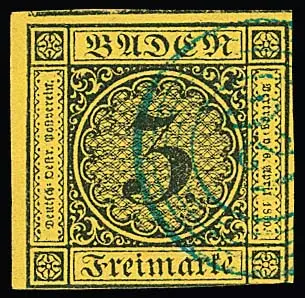3 Kr. schw./gelb, nur unten berührt, mit klarem, besserem NS "126" (Schappach) in blau, sign. Stegmüller
