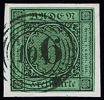 6 Kr. schw./blaugrün, breit- bis überrandig mit Falz auf zugehörigem Luxusbriefstück mit NS "104", sign. Seeger