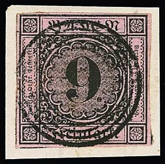 9 Kr. schw./altrosa, voll- bis teils überrandig auf Kabinettbriefstück (Vortrennschnitt nur im Aussenrand), sign. Stegmüller. Mi. 200,-