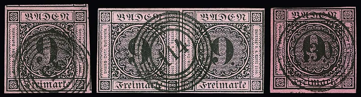 9 Kr. black/old pink (cabinet, signed Drahn), as well as seven times 9 Kr. black/pink (a nicely cancelled pair, somewhat preserved signed Krause), including wide-margined luxury pieces, once blue NS "71" etc.