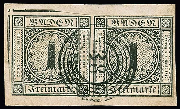 1 Kr. black, wide to oversized-margined pair on luxury piece with centered NS "38", photo expert Stegmüller