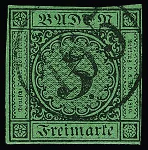 3 Kr. black/green, magnificent piece with better NS "165" (Rittersbach), signed Bühler, Engel, Unverferth