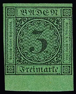 3 Kr. schw./grün ungebraucht vom Unterrand (!) mit etwas verlaufenem Originalgummi, Bugspur, Fotoexp. Stegmüller. Mi. 400,-