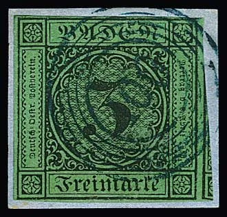 3 Kr. noir/vert, marges surdimensionnées, sur pièce de lettre de cabinet avec net NS bleu "100" de Neustadt, photo exp. Stegmüller