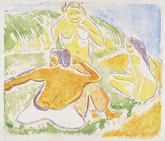 Ernst Ludwig Kirchner, Picknick van de baders, 1909