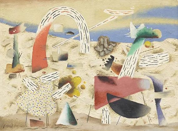 Willi Baumeister, Landschaft mit rotem Bogen (Sommerfest)