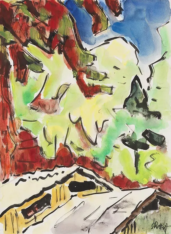 Karl Schmidt-Rottluff, Wald über Dächern, 1970