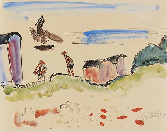 Karl Schmidt-Rottluff, Badende und Strandkabinen, 1914