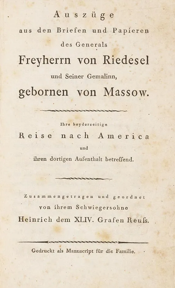 Johann Hermann von Riedesel, Auszüge aus den Briefen von Riedesel ... Reise nach America