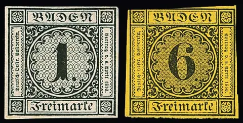 6 Kr. schw./gelborange, dreiseitig vollrandig, ungebraucht ohne Gummi, sign. Seeger. Dazu ungestempelte 1 Kr. schwarz mit kleinen Ausbesserungen. Mi. 540,-