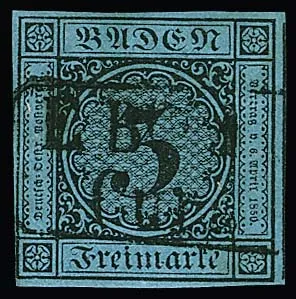 3 Kr. black/blue, superb item with better cancellation here by railway course Ra2 "E.P. Curs ..."