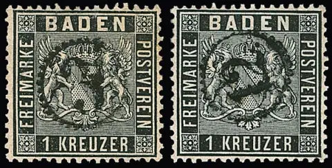 1 Kr. noir, quatre pièces superbes/de cabinet (une avec dentelure typique d'émission) avec cachets à roue d'horloge clairs "3", "5", "7" et "12", chacune bien signée Brettl (3) ou Seeger