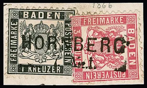 1 Kr. schwarz (4) und 3 Kr. rosa (14), gesamt 14 Briefstücke mit L2-Entwertungen, u.a. "Neustadt" in blau und schwarz, "Buchen", "Haslach" etc.