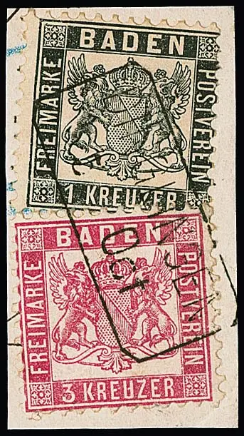 1 Kr. schwarz (fünf) und 3 Kr. rosa (13) auf gesamt 12 Briefstücken, je mit Ra2-Entwertungen