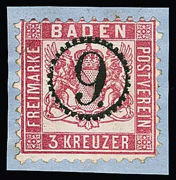 3 Kr. rose (one short corner tooth), two letter pieces with clear clock wheel cancellations "9" and "10"
