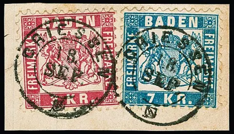 7 Kr. bleu clair et 3 Kr. carmin sur fragment de lettre de luxe avec K2 "Griessen"