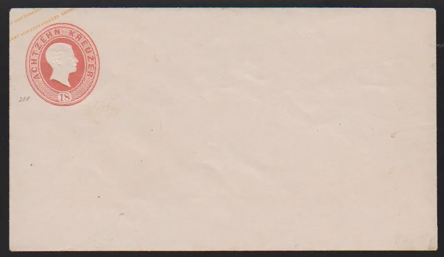 Entier postal 18 Kr. rouge brique, réimpression de 1864 non oblitéré, Mi. 350,-