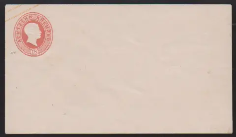 Entier postal 18 Kr. rouge brique, réimpression de 1864 non oblitéré, Mi. 350,-