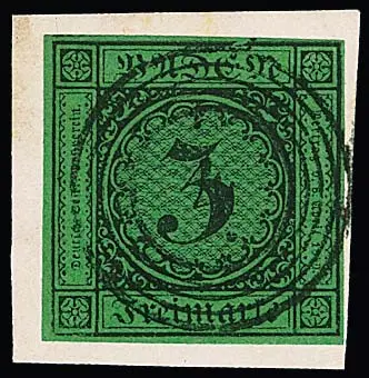 "4" (Aglasterhausen) limpide et centré sur pièce de lettre de luxe avec 6 Kr. noir/vert à grandes marges avec défaut de plaque "ligne de bord brisée au-dessus du E de BADEN"