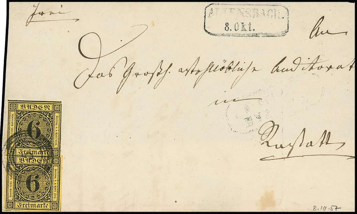 "5" with Ra2 "Allensbach" clearly on partial letter with two times 6 Kr.