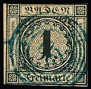 "20" (Buchen) in blue clear on 1 Kr. black/buff cut typical of issue (Mi. 1000,-), not common on this value! Sign. Englert