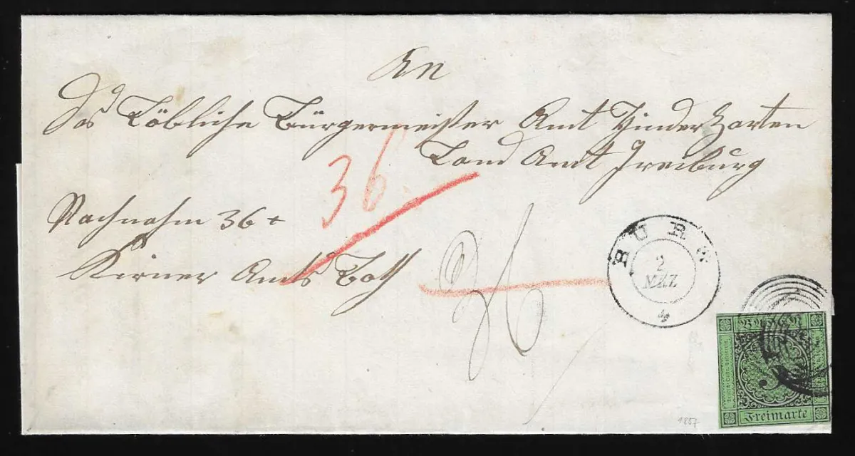 "22" twice along with K2 "Burg" on letter with 3 Kr. cut as usual