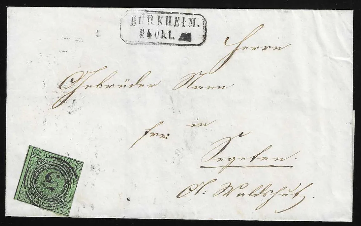 "23" nebst Ra2 "Burkheim" auf Brief mit teils vollrandiger 3 Kr.