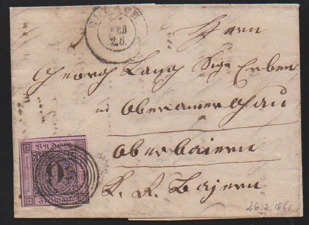 "35" spolu s K2 "Elzach" na dvou dopisech 9 Kr. černá/růžová resp. 3 Kr. černá/modrá