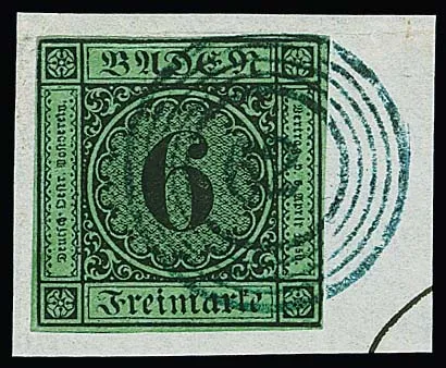 "62" (Hornberg) синим на кабинетном фрагменте письма 6 кр. чёрн./сине-зел.