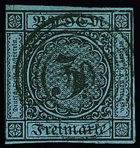 "64" (Hundheim/Hemsbach) net et centré sur 3 Kr. noir/bleu