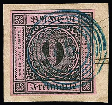 "66" (Jestetten) modře jasně na luxusním ústřižku dopisu s 9 Kr. černo/růžovou širokým okrajem, signováno Stegmüller