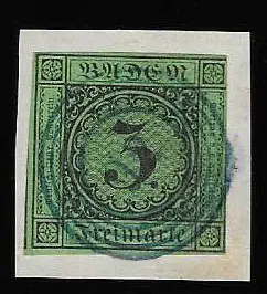 "92" nebst Ra2 "Möskirch" auf Prachtbrief 3 Kr. schw./dunkelgelb aus Okt. 1851, sowie in blau auf Briefstück 3 Kr.