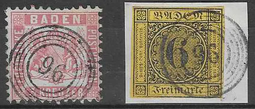 "96" (Muggensturm) auf Kabinettbriefstück 6 Kr., sowie loser 3 Kr. gezähnt