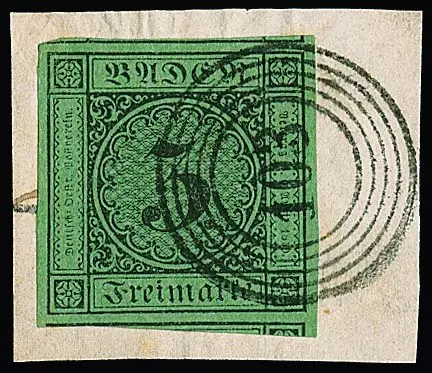 "103" (Oberschefflenz) sehr klar auf Luxusbriefstück mit ungewöhnlich riesenrandiger 3 Kr. schw./grün (mit Nebenmarken!)