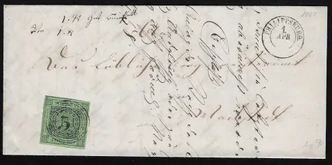 "111" nebst K2 "Philippsburg" auf Brief mit riesenrandigem Kabinettstück 3 Kr.