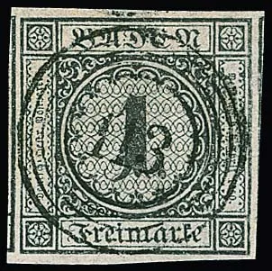"113" (Randegg) ideal centering on superb 1 Kr. black with wide margins