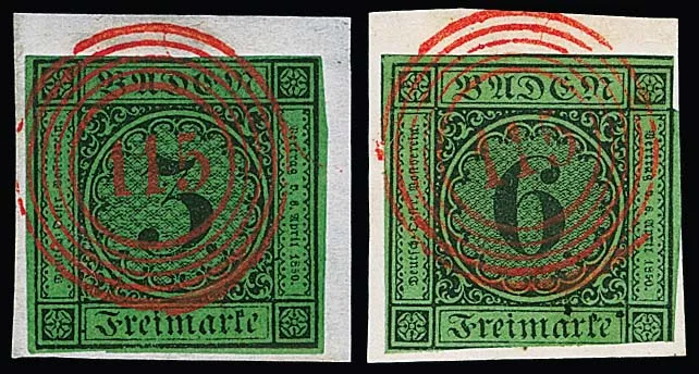 "115" (Rastatt) in red clear on six values incl. two 6 Kr. black/green