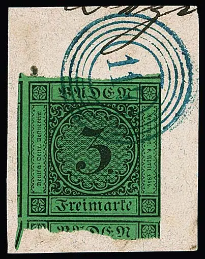 "117" (Riedern) in blau (Marke teils extremer Schnittriese) und schwarz klar auf zwei Briefstücken 3 Kr. schw./grün