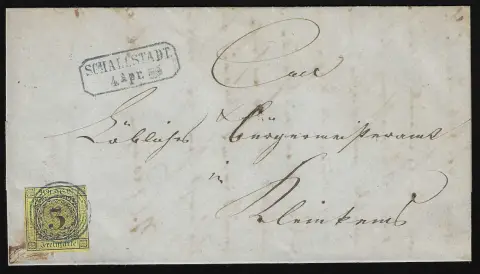 "125" nebst Ra2 "Schallstadt", je in blau, auf Brief mit meist vollrandiger 3 Kr.