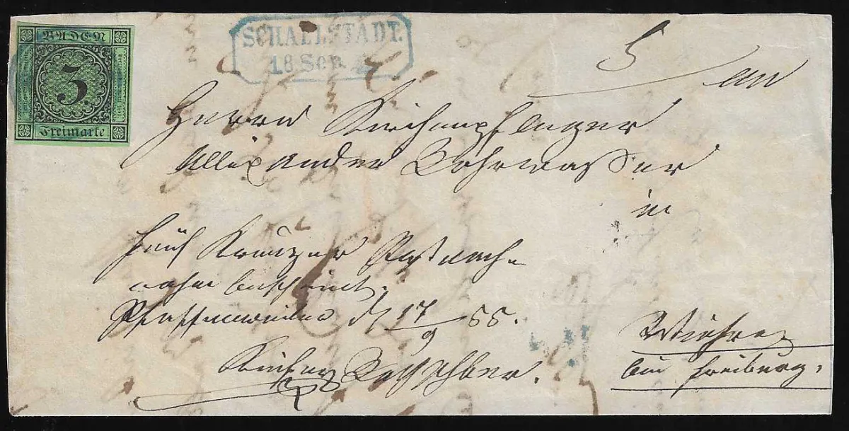 "125" nebst Ra2 "Schallstadt", je in blau, auf (rs. nicht kpl.) Brief mit Prachtstück 3 Kr., Fotoexp. Stegmüller