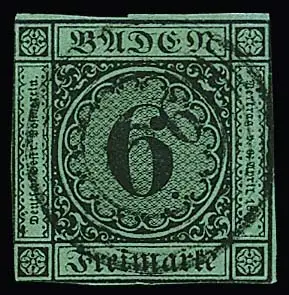 "126" (Schappach) in schwarz klar und zentrisch auf 6 Kr., 1. Auflage (Schnitt siehe Foto), sign. Englert mit Befund