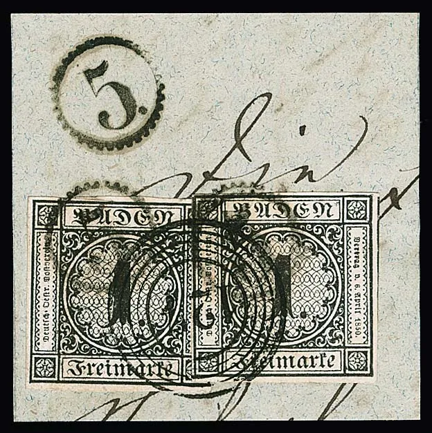 "127" (Schiltach) et cachet horaire "5" comme double oblitération décorative sur fragment de lettre avec deux fois 1 Kr. noir