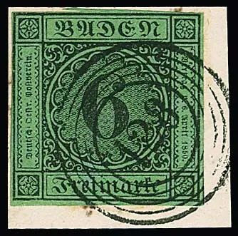 "128" (Schliengen) klar auf Kabinettbriefstück mit gut gerandeter 6 Kr. schw./gelbgrün