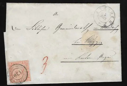 "136" nebst K2 "Steinen" auf zwei Briefen 1 Kr. schwarz, bzw. 6 Kr. lachsrot (in die Schweiz)