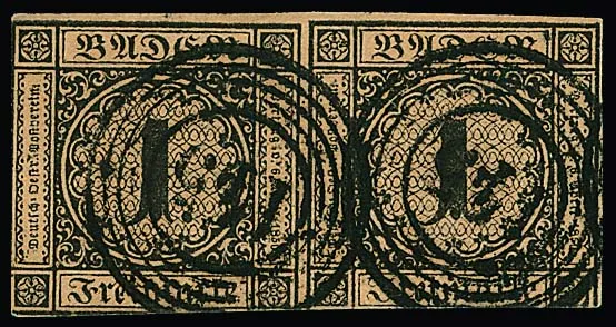 "145" (Triberg) net sur paire horizontale 1 Kr. noir/brun (un peu frotté), signé Engel. Mi. 750,- + cachet