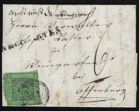 "155" nebst L1 "Weingarten" (selten!) auf Brief mit unregelmäßig getrennter 3 Kr., ferner nebst K2 auf Brief 3 Kr. rosa